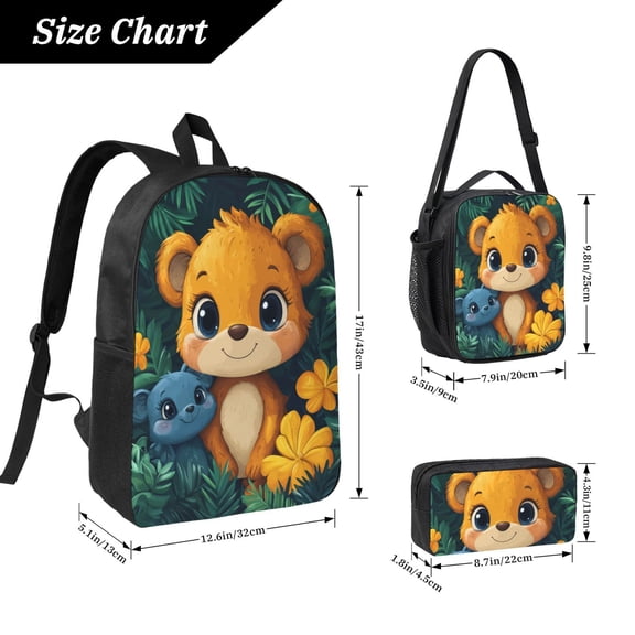 Animal Backpack 17 Inch Set with Lunch Bag and CaseDurableTravel Bag Combo for Work Commuting Daily Use