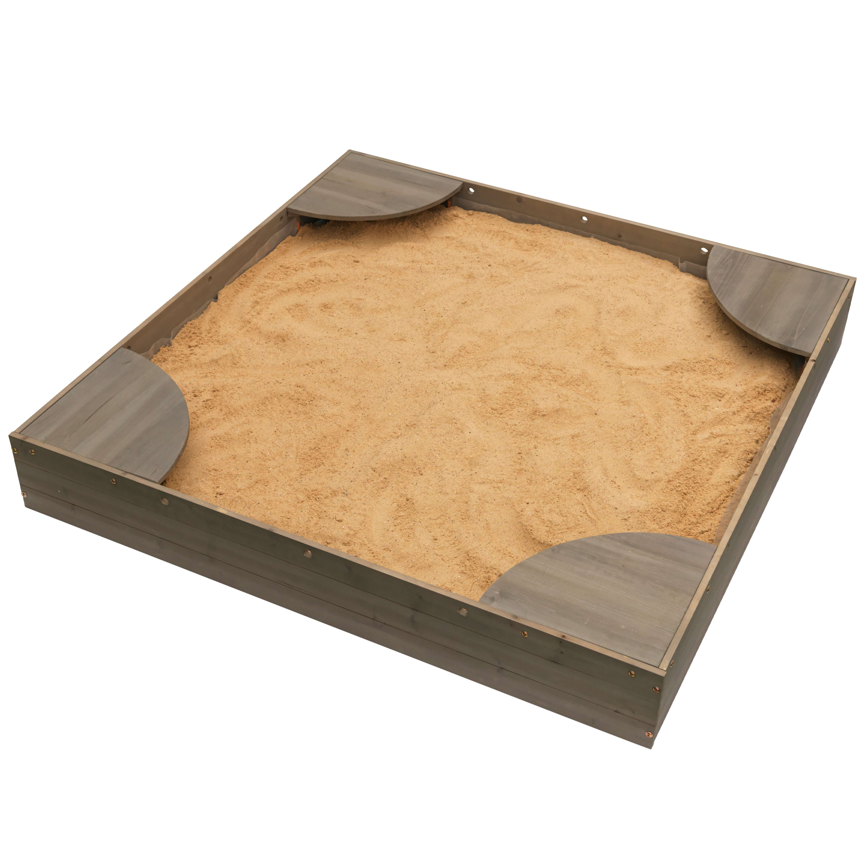 KidKraft Wooden Backyard Sandbox with Built-in Corner Seating and Mesh Cover, Gray