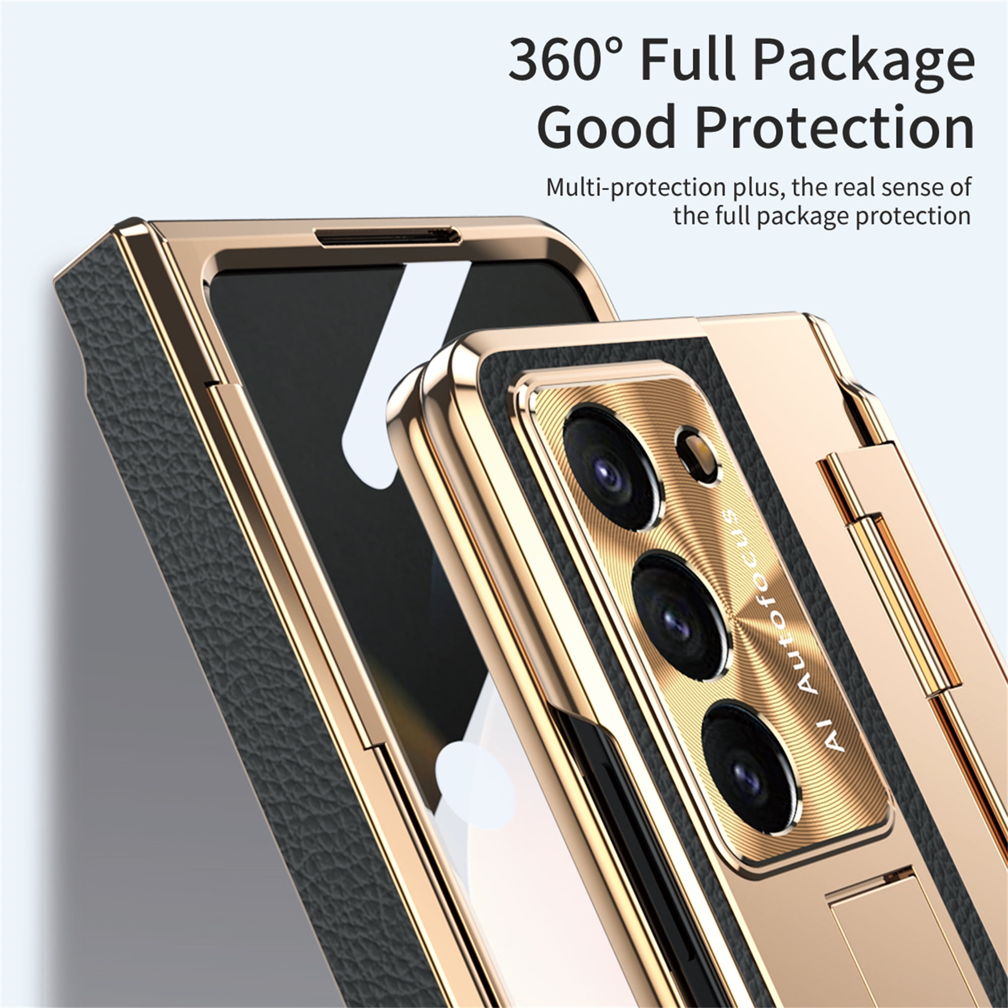Allytech Galaxy Z Fold4 Case with Screen Protector, Kickstand Rugged Protective Shockproof Anti-Scratch Hinge Protection Phone Case for Samsung Galaxy Z Fold 4 - Black+Gold