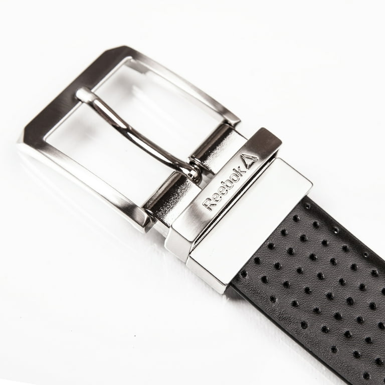 【 】Reversible Belt Reebok Reversible Perforated Belt, Black and Grey, Classic