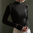 thumbnail image 2 of Work Blouse for Women Elegant Wavy Trim Long Sleeve Turtleneck Shirt Slim Tight Pullover Undershirts Padded Warm Tops, 2 of 7