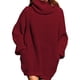 thumbnail image 2 of Vestido suéter de cuello alto Vestido jersey de manga larga Suéter de color puro de gran tamaño para mujer Rojo vino S, 2 of 6