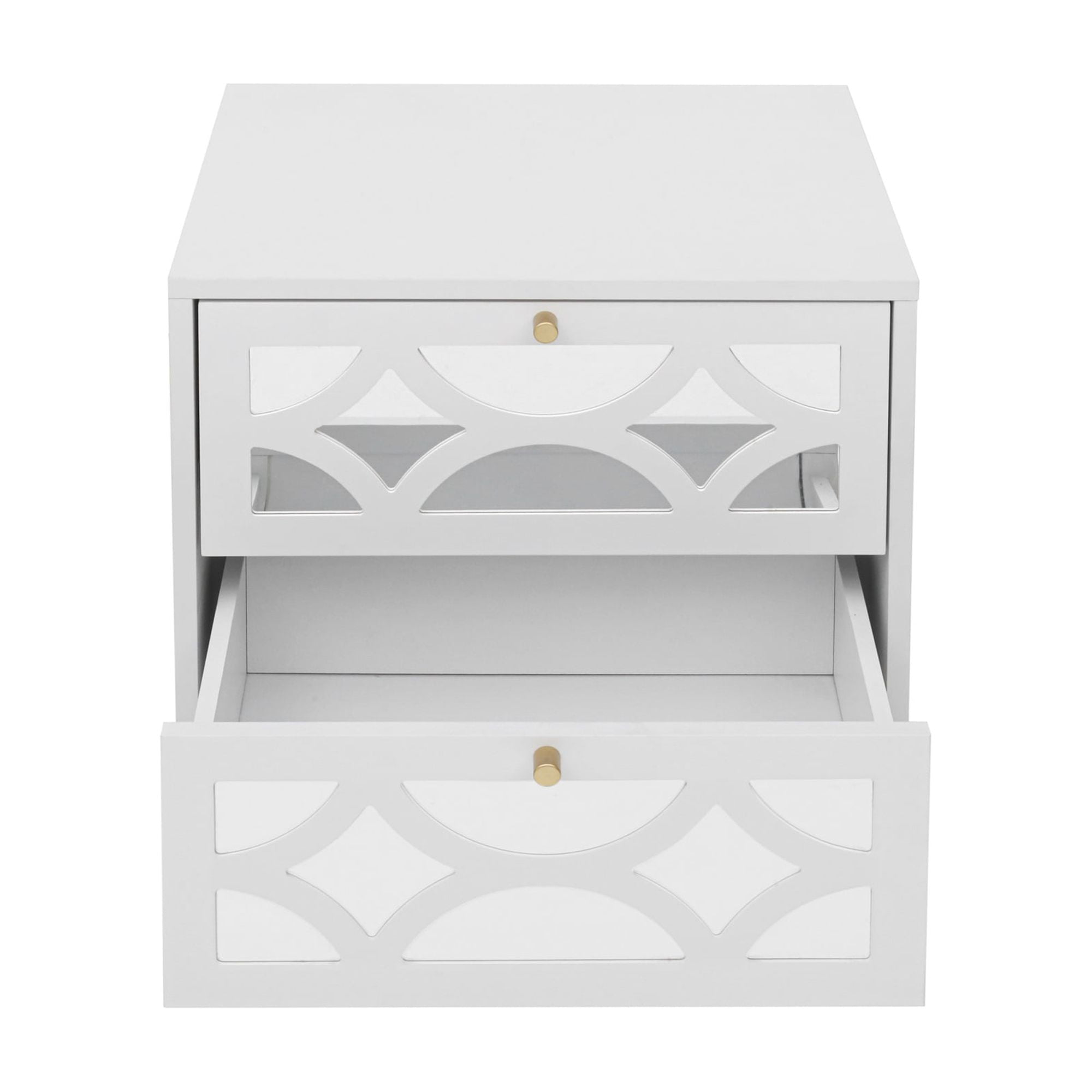 Resenkos Modern Mirrored Nightstand with 2 Drawers for Bedroom, White Storage Bedside Table with Golden Leg Resenkos Modern Mirrored Nightstand with 2 Drawers for Bedroom, White Storage Bedside Table with Golden Leg