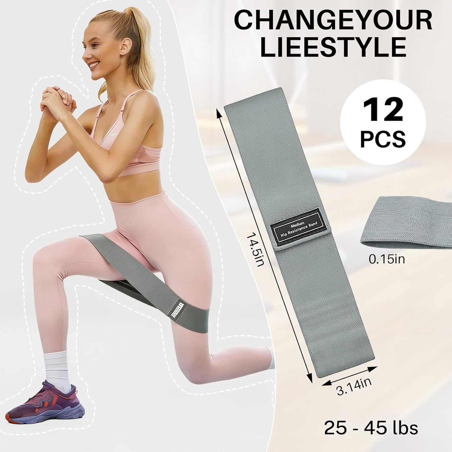 12 count Fabric Resistance Bands for Working Out, Booty Bands for Women and Men, Exercise Bands for  and ,Elastic Stretch Bands for Exercise Yoga Pilates Fitness  Workout