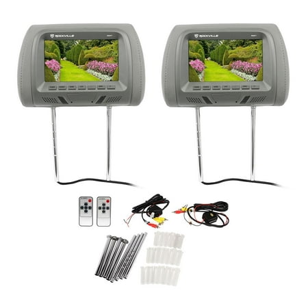 Pair Rockville RHP7-GR 7” Grey TFT-LCD Car Headrest TV Monitors w/