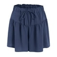 thumbnail image 5 of vigerkar Linen Pleated Casual Ruffle Shorts for Women Comfy Summer Loose Elastic Waist Drawstring Flowy Lounge Shorts with Pockets (Blue, 3XL), 5 of 6