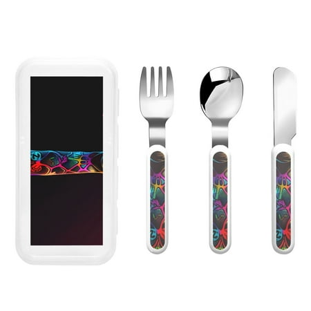 

Cauagu Neon Psychedelic Giraffe Print 3-Pieces Toddler Cutlery Set Kids Silverware Set with Spoons Forks & Knife Stainless Steel Utensils for Kids Dishwasher Safe