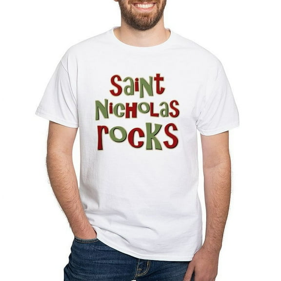 CafePress - Saint Nicholas Rocks White T Shirt - Men's White Classic Cotton T-Shirts