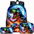 thumbnail image 6 of Dinosaur Print Backpack Set Large Capacity, Adjustable Strap, Zipper Closure, Casual Style, Polyester Lining, Wet Wipe Cleanable, Ideal for or Travel, Travel Gear Vibrant Backpack Durabl, 6 of 7