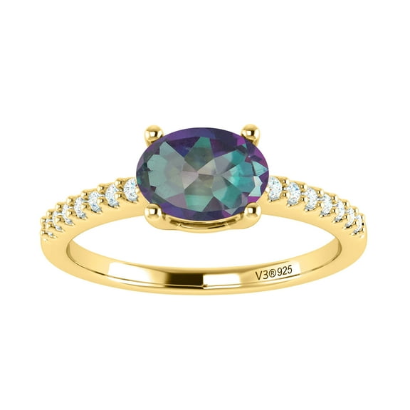 Gold Over Sterling Silver with Mystic Topaz and White Topaz Solitaire Ring