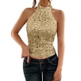 thumbnail image 2 of Women's Fashion Sequined Sleeveless Round Neck Top for Party, Club, Evening, and Special Occasion Wear,Yellow,S, 2 of 4