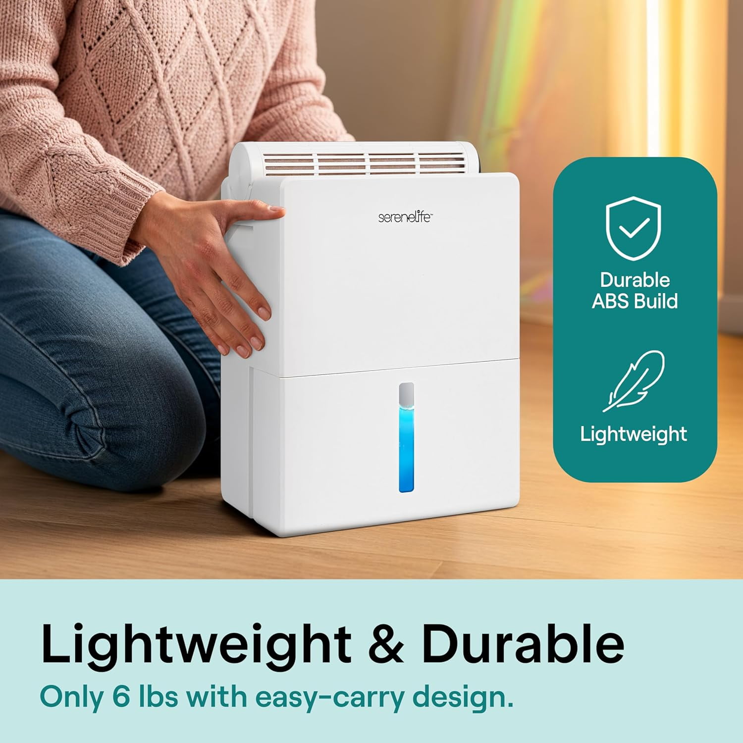 SereneLife 91 Oz Home Dehumidifier – Quiet Bedroom, Bathroom & Basement Moisture Remover with Drying Base, Timer, Sleep Mode & Smart Humidity Control, Covers Up to 1200 Sq Ft (White, 9 x 6 x 13 In)