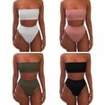 thumbnail image 3 of Monfince Women Strapless Wrap Pad Cheeky High Waist Bikini Set Swimsuit Summer Swimwear Set Solid Bathing Suit, 3 of 6