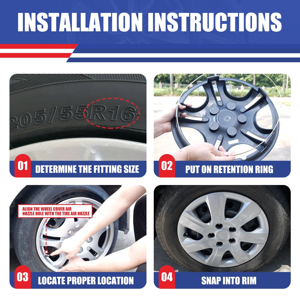 4Pcs/Set Hubcap for 2007-2011 Toyota Camry,16" Wheel Rim Cover for 2007-2011 Camry Hybrid,Compatible with Steel Wheels,Snap on Installation,PP,Lacquer