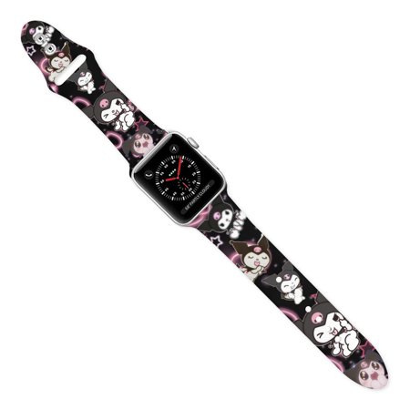 Sanrio Kuromi Watch Band Compatible with Apple Watch Double Buckle Watch Band 38mm 40mm 42mm 44mm Adjustable Replaceable Soft Silicone Wristband for Iwatch Ultra Series