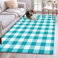 thumbnail image 3 of Rectangle Area Rug 4x6ft,Teal Blue White Plaid Lattice Washable Carpet Non-Slip Runner Accent Rugs Indoor Floor Mat for Bedroom Living Room Decor,Abstract Gradient Line, 3 of 9