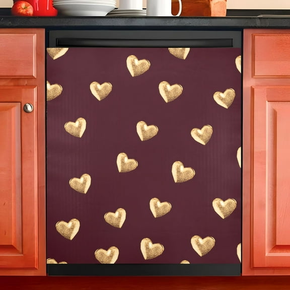 Ryvnso Valentines Golden Hearts Dishwasher Magnetic Refrigerator Magnet Cover Kitchen Home Decorative 23"x26"
