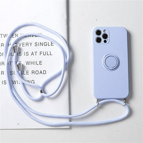 Ring Holder Strap Case For iPhone 13 12 Pro Mini XS Max XR X SE 2020 7 8 Plus 11 Pro Crossbody Cord Lanyard Magnetic TPU Cover blue purple For iPhone 15
