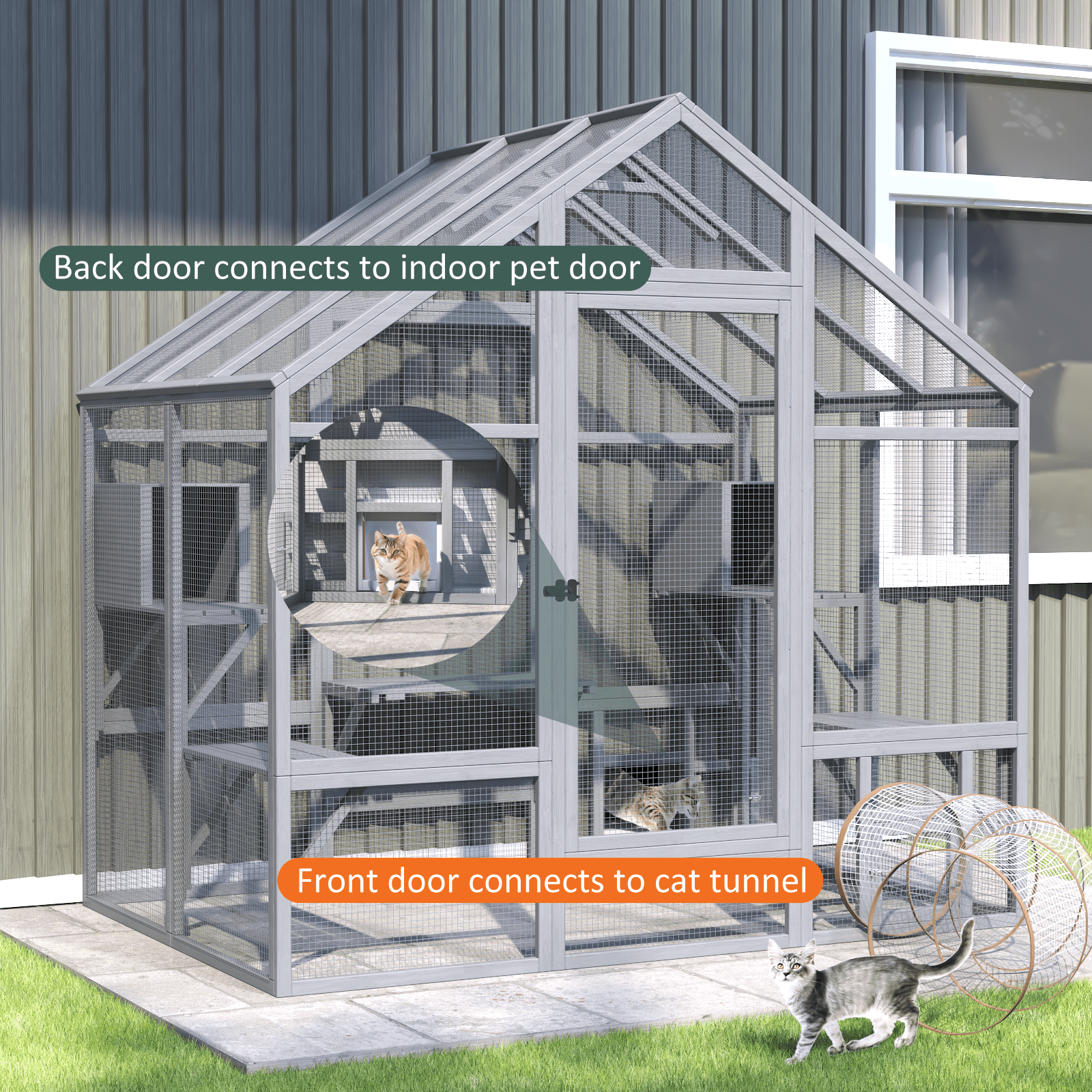 TIMHAKA 71" Large Outdoor Catio Enclosure w/ 7 Tiered Platforms, 2 Premium Resting Boxes, UV-Resistant Cover