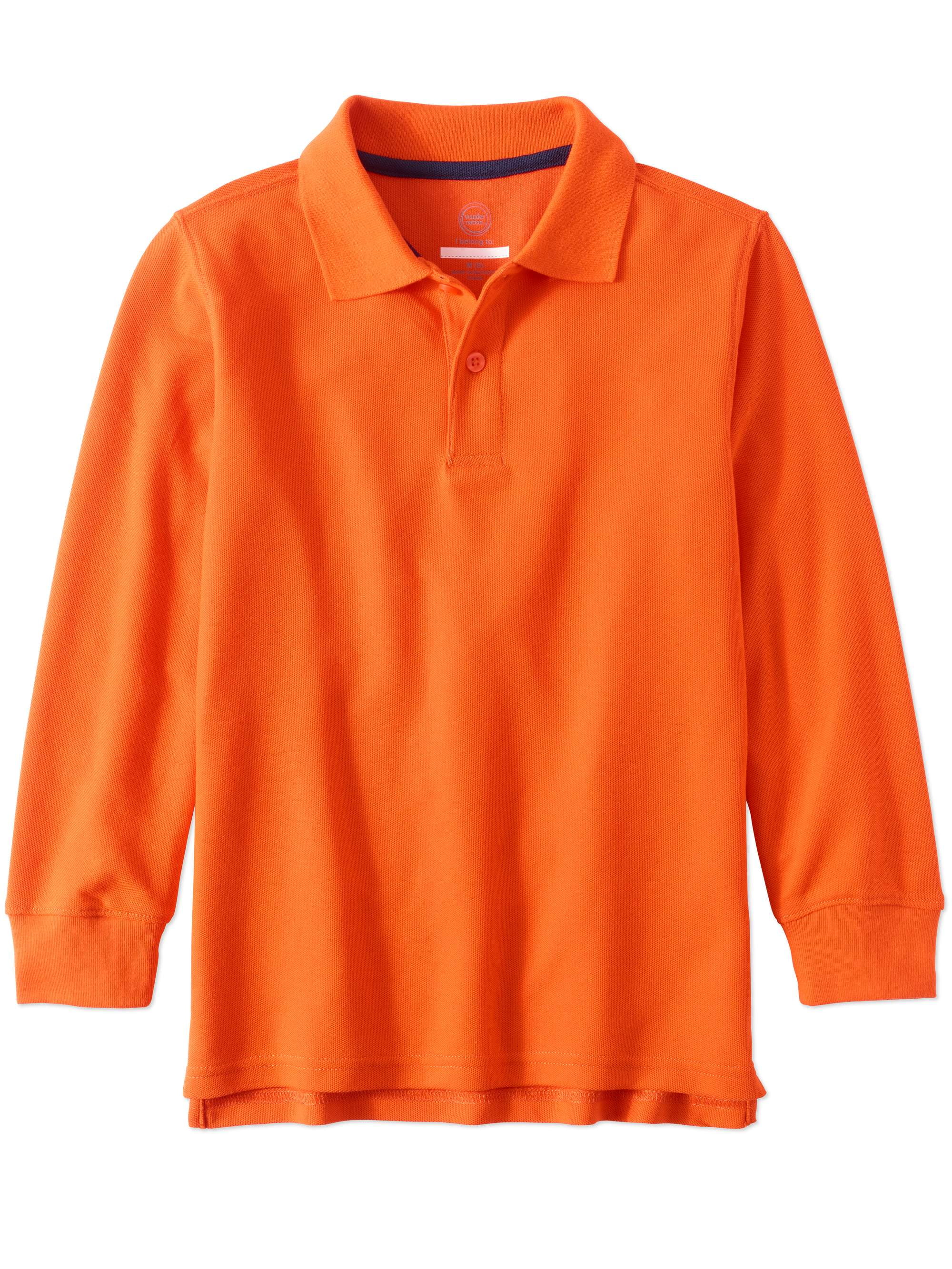Wonder Nation Boys School Uniform Long Sleeve Double Pique Polo (Little