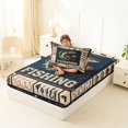 thumbnail image 4 of Manfei Retro Pike Fish Twin Fitted Sheet, Fishing Tool Print Bedding, Navy Beige Olive, 2-Piece, 1 Fitted Sheet and 1 Pillowcase, 4 of 6
