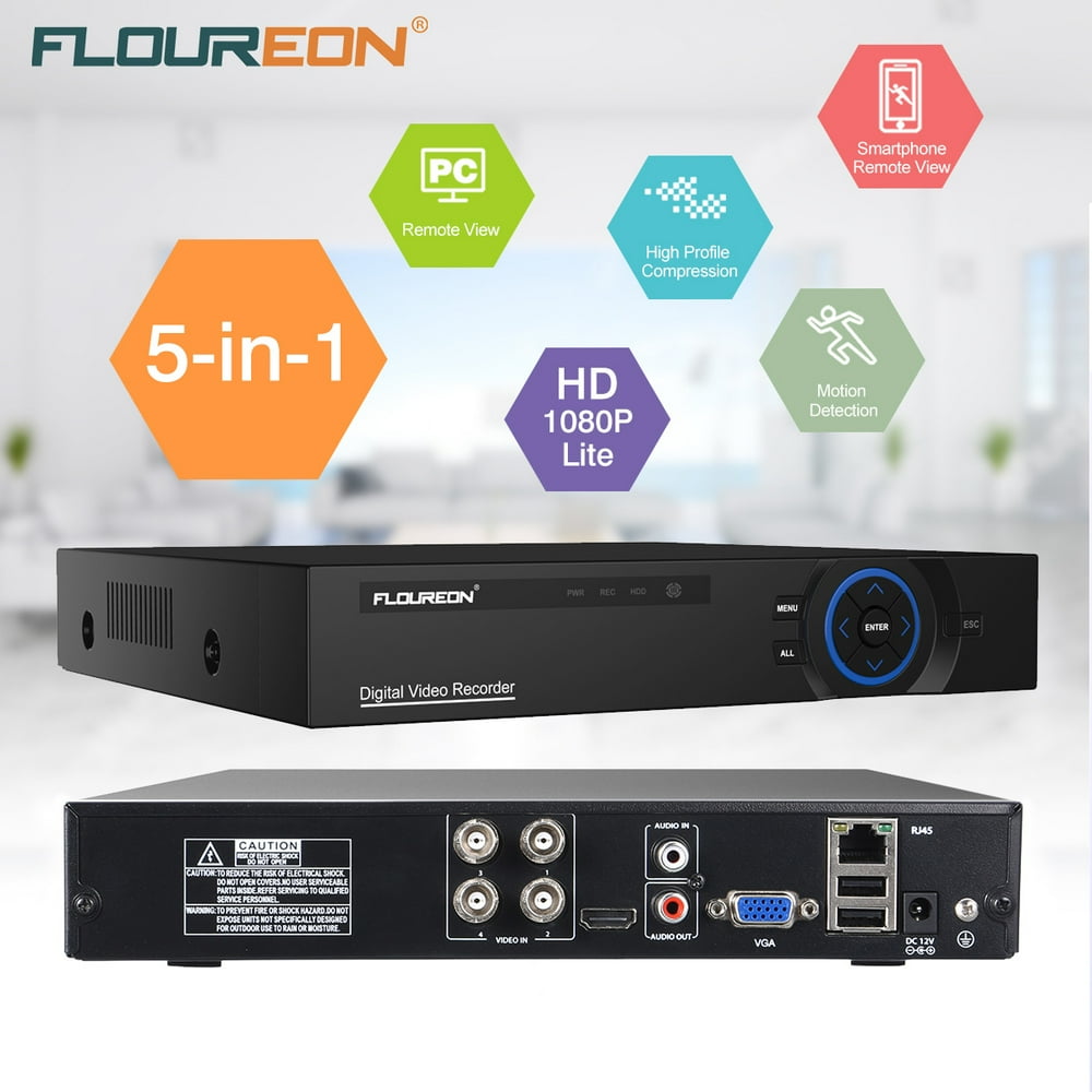 FLOUREON 4CH5in1HDAHD1080P Digital Video Recorder for CCTV Security