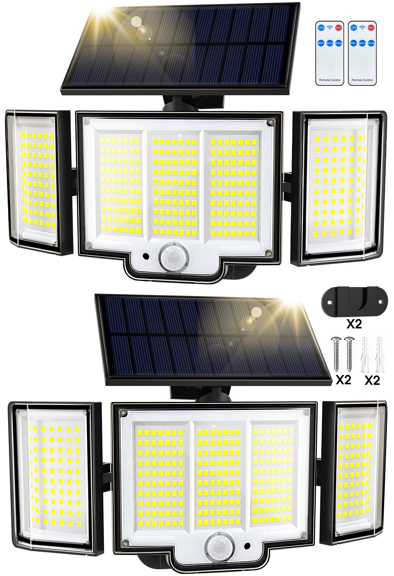 Qunler 348 LED 3000LM Solar Motion Sensor Flood Lights, 2Pack