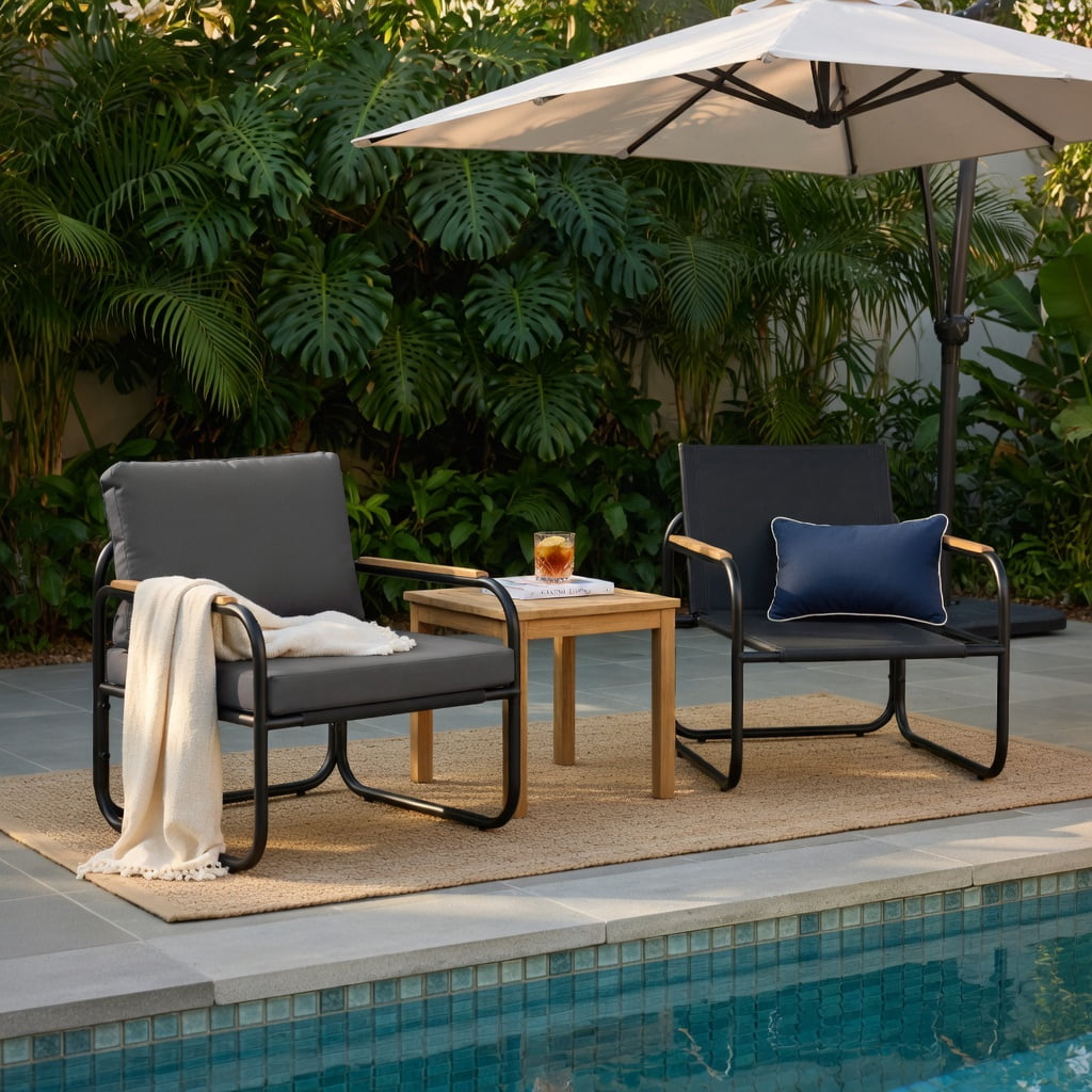 Hommoo 2-Piece Outdoor Patio Chair Set, Metal Chairs with Removable Cushions, Adjustable Feet, and Machine-Washable Covers for Backyard, Deck or Balcony, Gray
