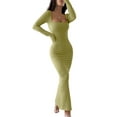 thumbnail image 3 of Women'S Casual Long Sleeve Maxi Dress Spring Fall Square Neck Soft Lounge Long Bodycon Dress Grass Green XL, 3 of 8