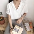 thumbnail image 2 of Camisa de mujer Verano de manga corta con cuello en V Botón suelto Top casual, Blanco, M Scienceny AP001363-02B, 2 of 7