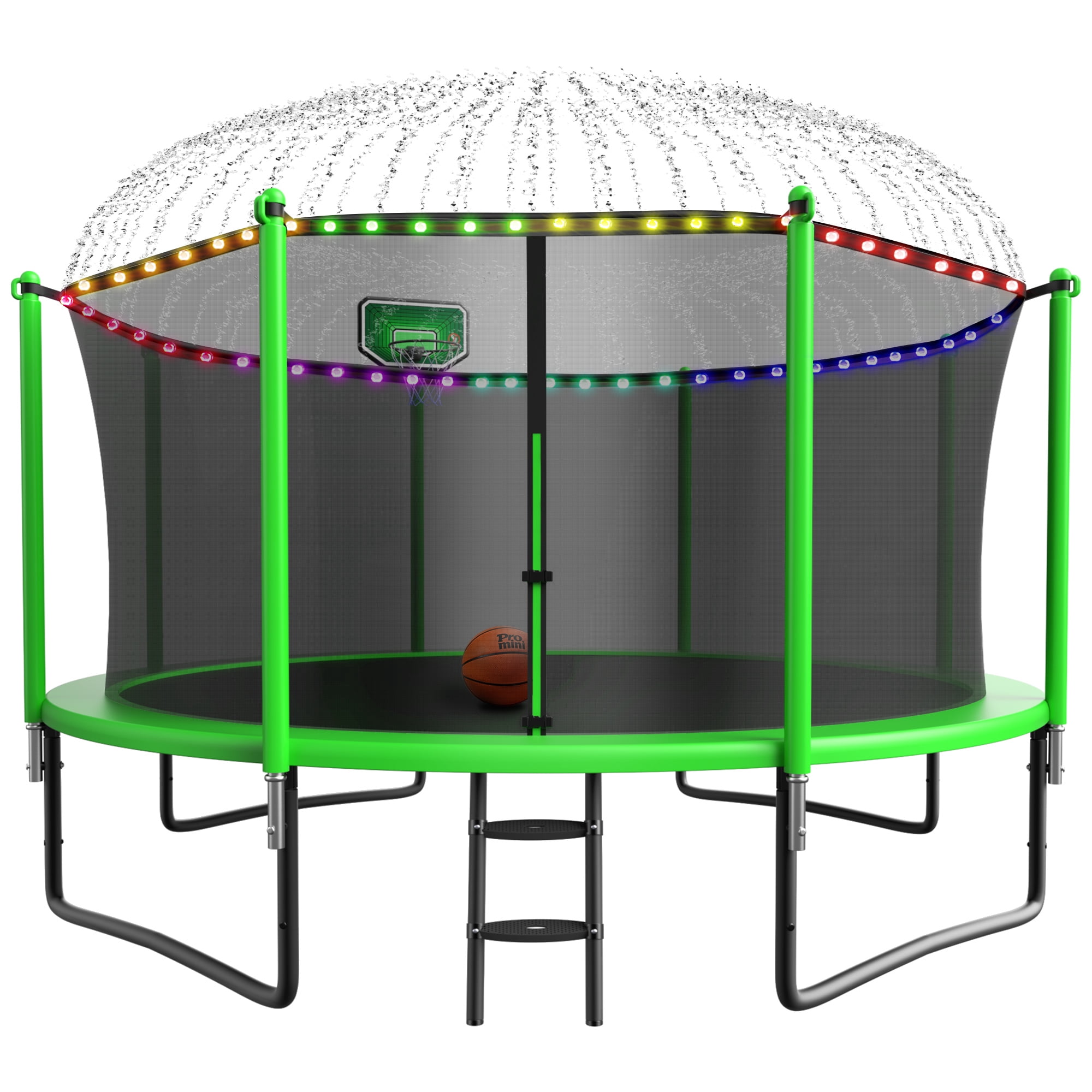 YORIN Trampoline with Enclosure Net 1200LBS 12FT 14FT 16FT 15FT Trampoline for 4-5 Kids Adults with Basketball Hoop Ladder Light Sprinkler Outdoor Heavy Duty Round Recreational Trampoline
