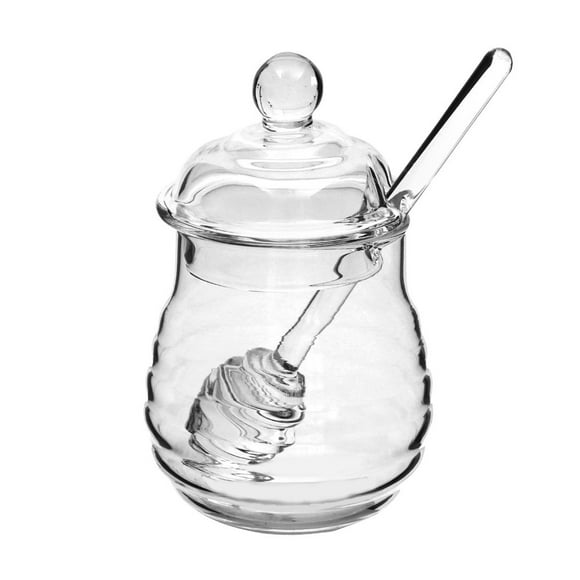 AMERTEER 250ml Glass Honey Pot Clear Jam Jar Set with Dipper and Lid for Home Kitchen Use