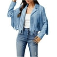 thumbnail image 2 of Bmisegm Women Fashion Fringe Suede Leather Jackets Fashion Tassel Motorcycle Cropped Coats Women's Casual Jackets Sky Blue XXXL, 2 of 9