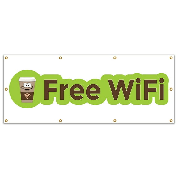 Free Wifi Banner 36" X 96" Heavy Duty 13 Oz Vinyl Banners with Grommets Single Sided