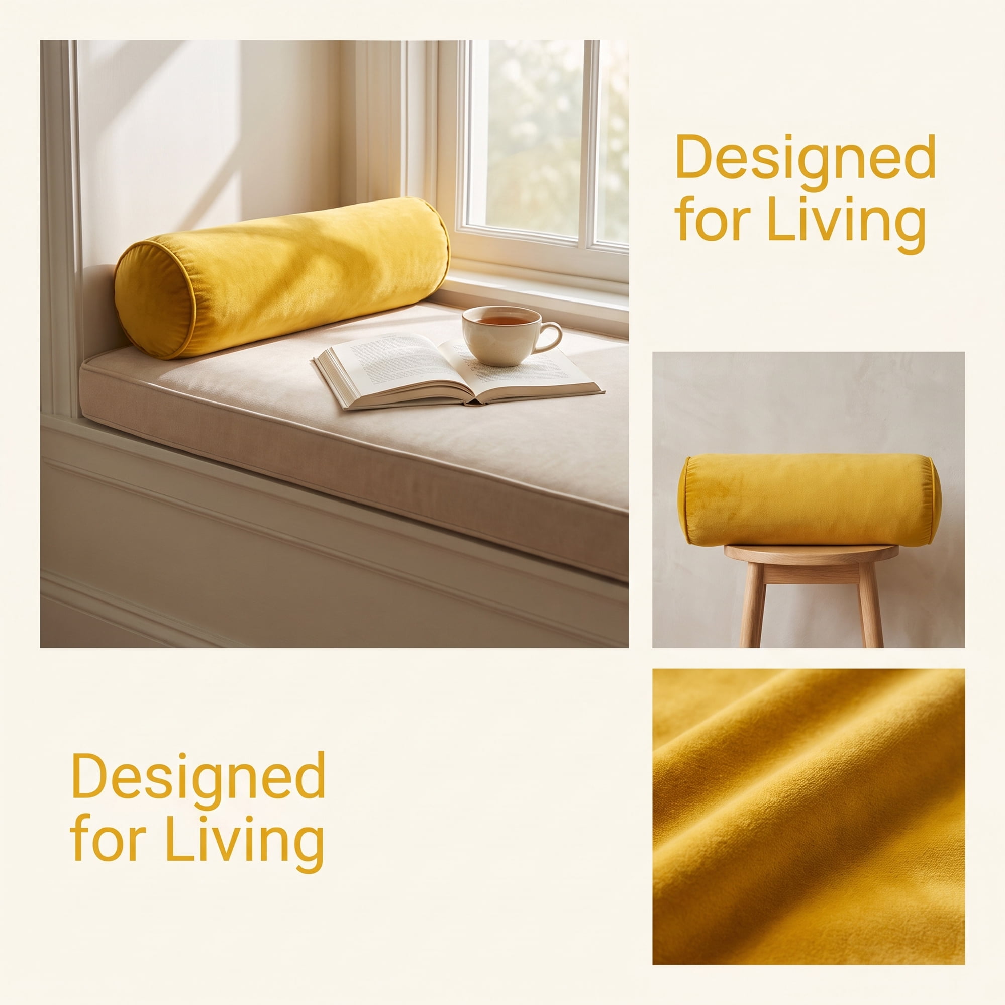 Unique Bargains Lumbar Support Wool Pillow for Back Support Ginger Yellow 19.7"x6.7"