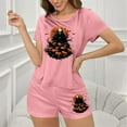 thumbnail image 6 of Tnhcen Women's Halloween Milk Silk Pajama Set Short Sleeve Round Neck Sporty Sleepwear Comfortable Loungewear S-XL Multiple Colors Available Pink, 6 of 7