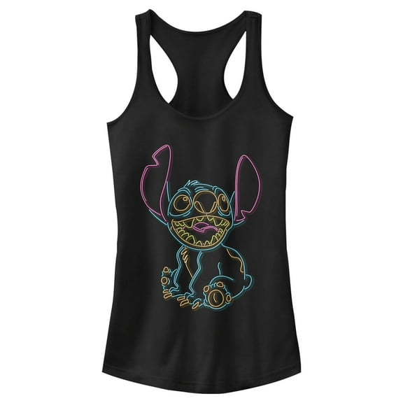 Junior's Lilo & Stitch Bright Neon Outline Racerback Tank Top Black 2X Large