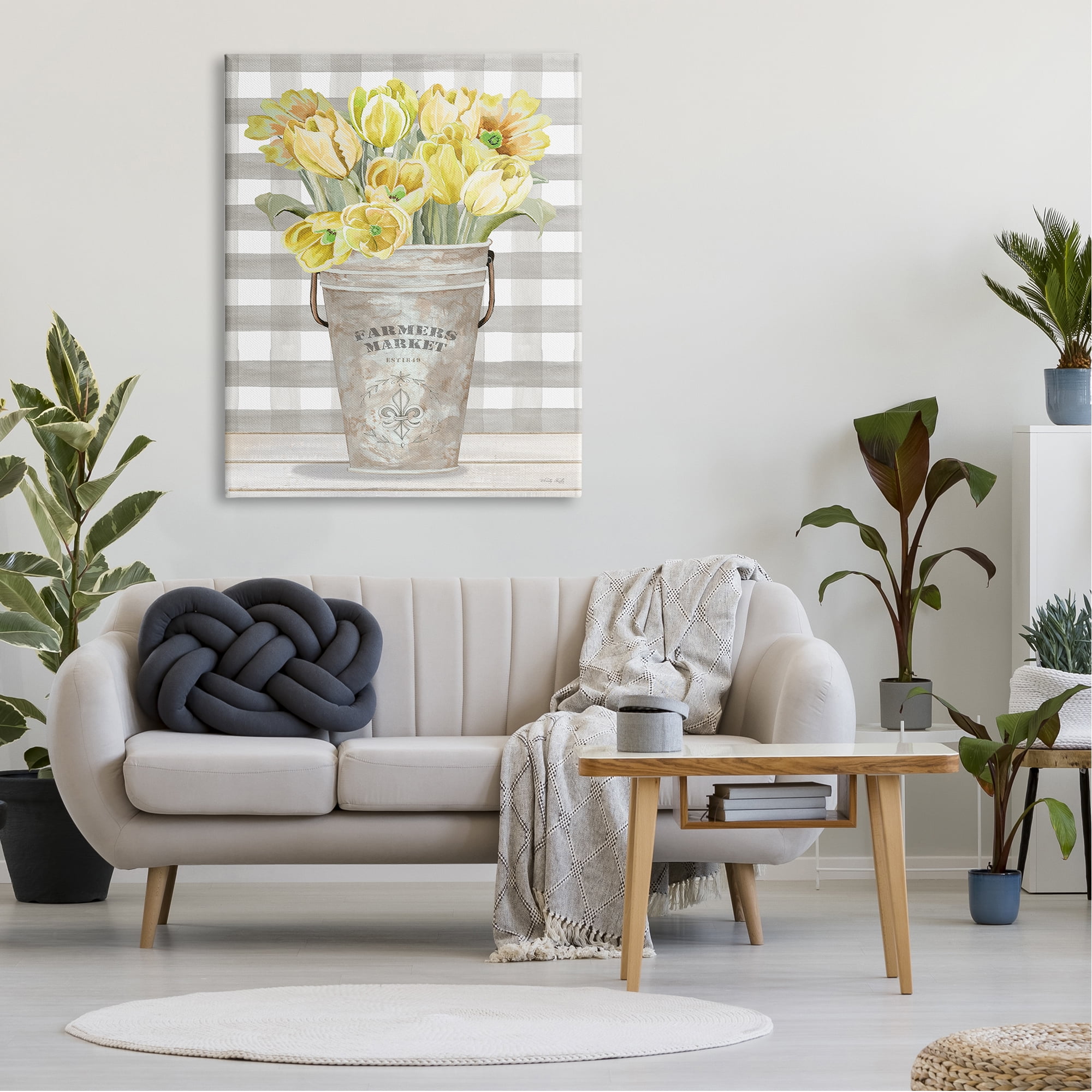 Stupell Industries Yellow Country Tulips Bouquet Tartan Farmers Market Planter, 36 x 48, Design by Cindy Jacobs