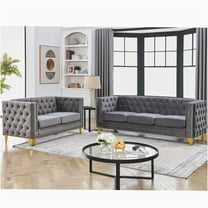 JERFIT Modern Velvet Sectional Sofa Couch Set, 5-Piece L-Shaped Grey Fabric Sofa with Cushions for Living Room, Apartment