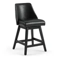 thumbnail image 5 of Firmoz 26" Swivel Bar Stools, PU Leather Upholstered Solid Wood Pub Chairs with Nailhead Trim, Black, 5 of 13