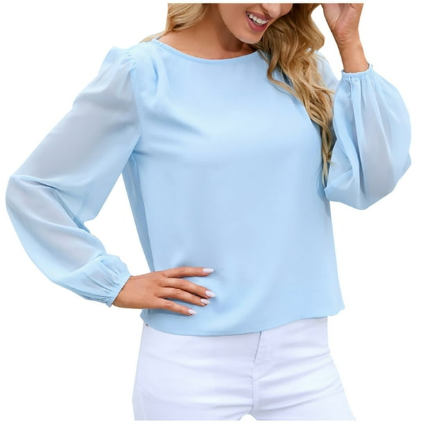 Tops para mujer Camisas Blusas Elegantes Camisas casuales de manga larga Moda Cómoda Blusa de cuello redondo de color sólido Odeerbi ODB-5