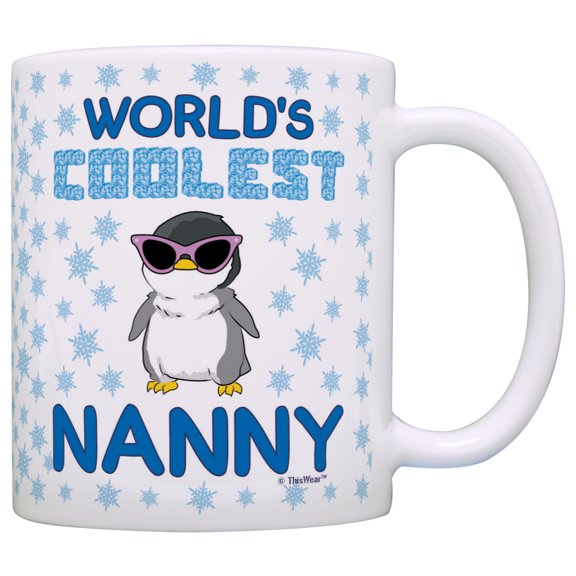 ThisWear Mother's Day Gifts World's Coolest Nanny Penguin 11 ounce Coffee Mug