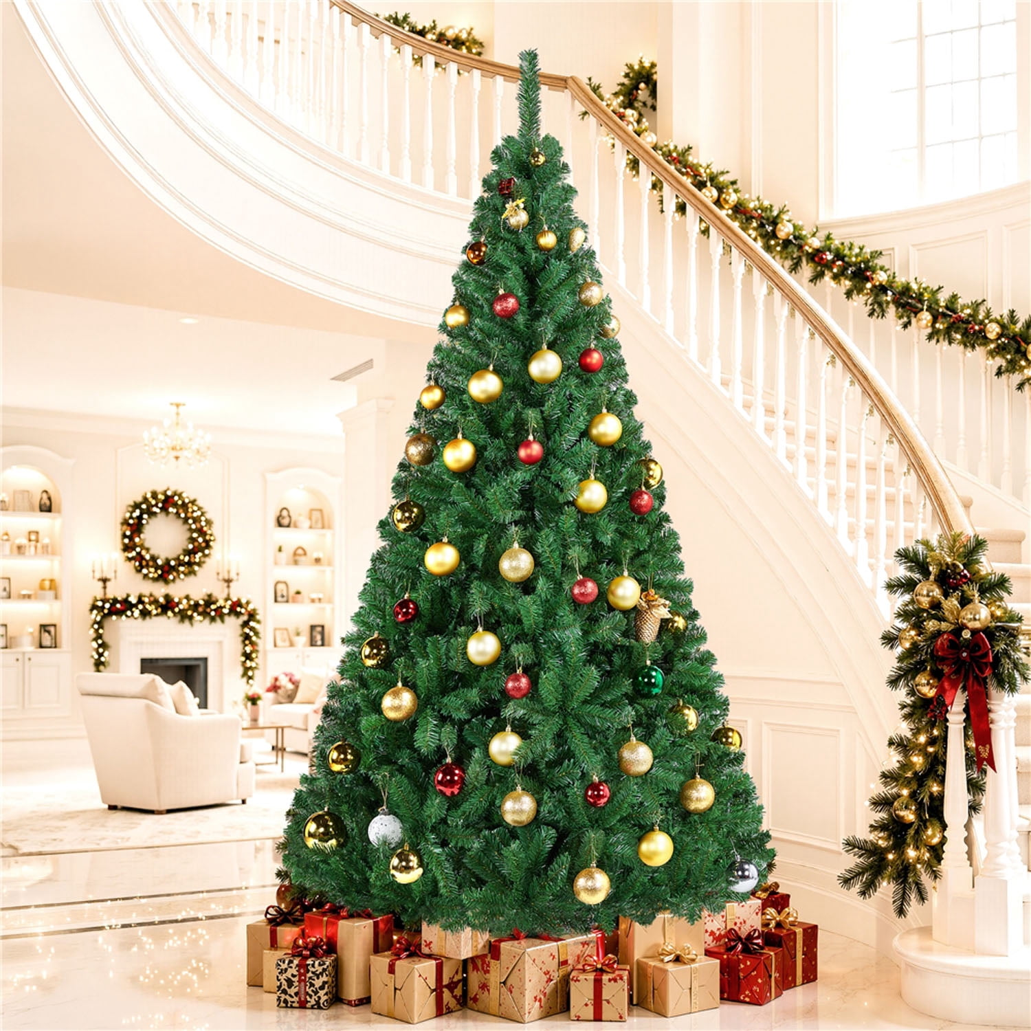 Alden Design 7.5FT Lifelike Artificial Christmas Tree with PVC Tips and Foldable Stand, Green