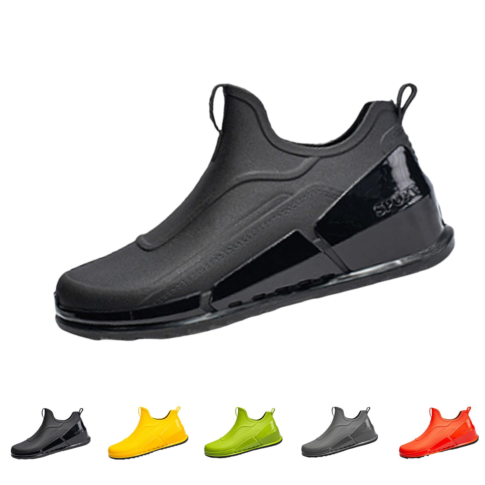 XIMIN Men's Work Boots Short Rain Boots Ankle Height Rubber Garden Boots Insulated Waterproof Rain Shoes Fashion Low Top Non Slip Shoes Outdoor (44, Black)