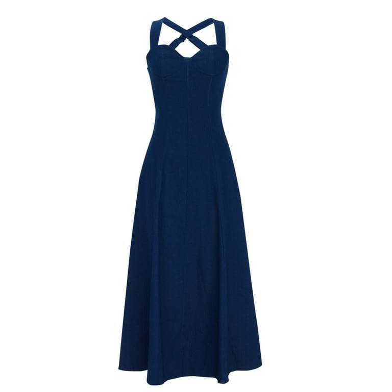 Rciityk Dark Blue Denim Dress for Women Summer Wide Strap Sleeveless V Neck Maxi Dress Casual Vacation Beach Jeans Dress - Walmart.com Rciityk Dark Blue Denim Dress for Women Summer Wide Strap Sleeveless V Neck Maxi Dress Casual Vacation Beach Jeans Dress - Walmart.com