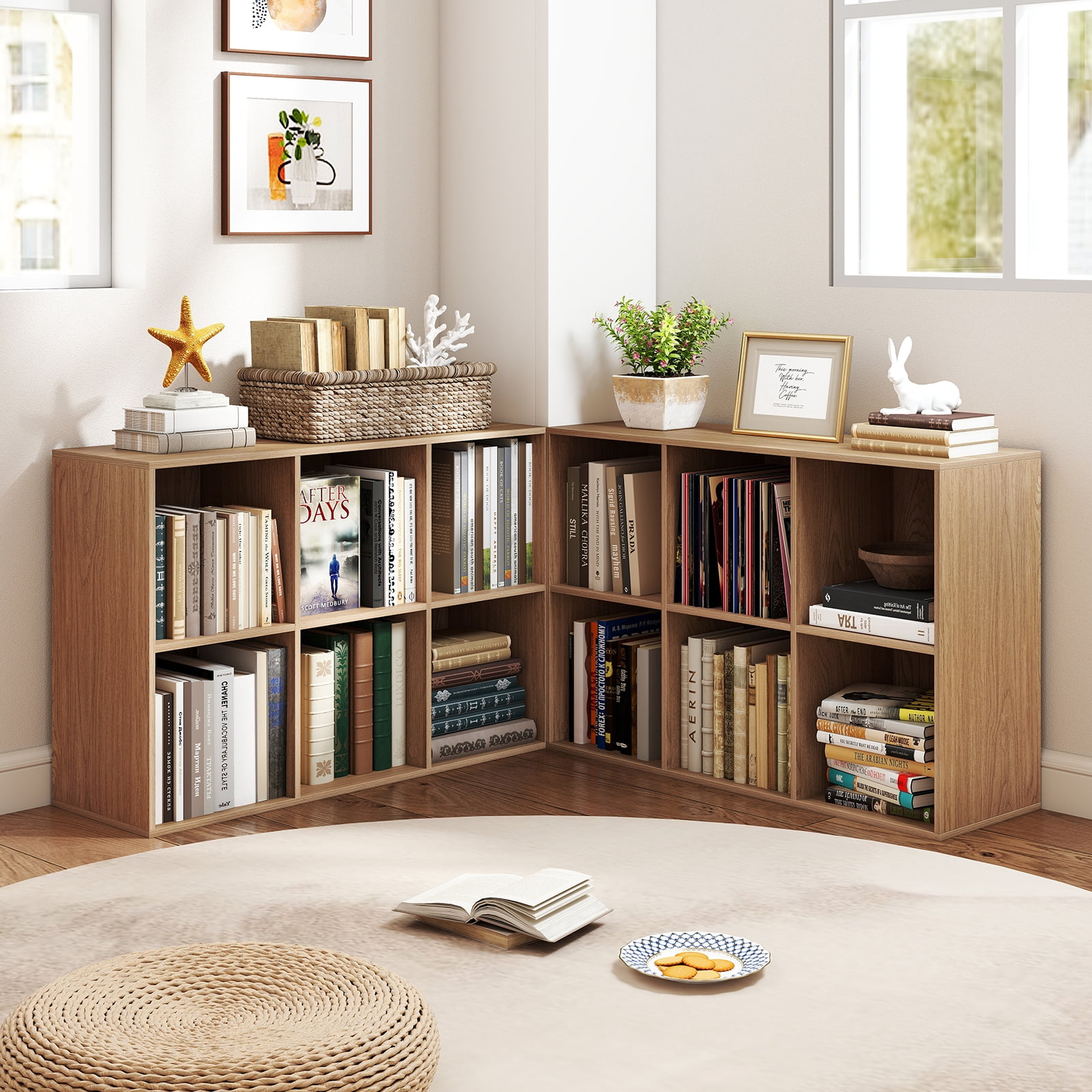 Costway 6-Cube Bookcase Modern 3-Tier Storage Organizer Horizontal Vertical Bookshelf Natural