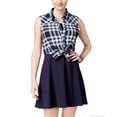 thumbnail image 4 of Emerald Sundae Chemise à Carreaux pour Femmes Robe Ligne A, Marine-Ivoire, Large, 4 of 4