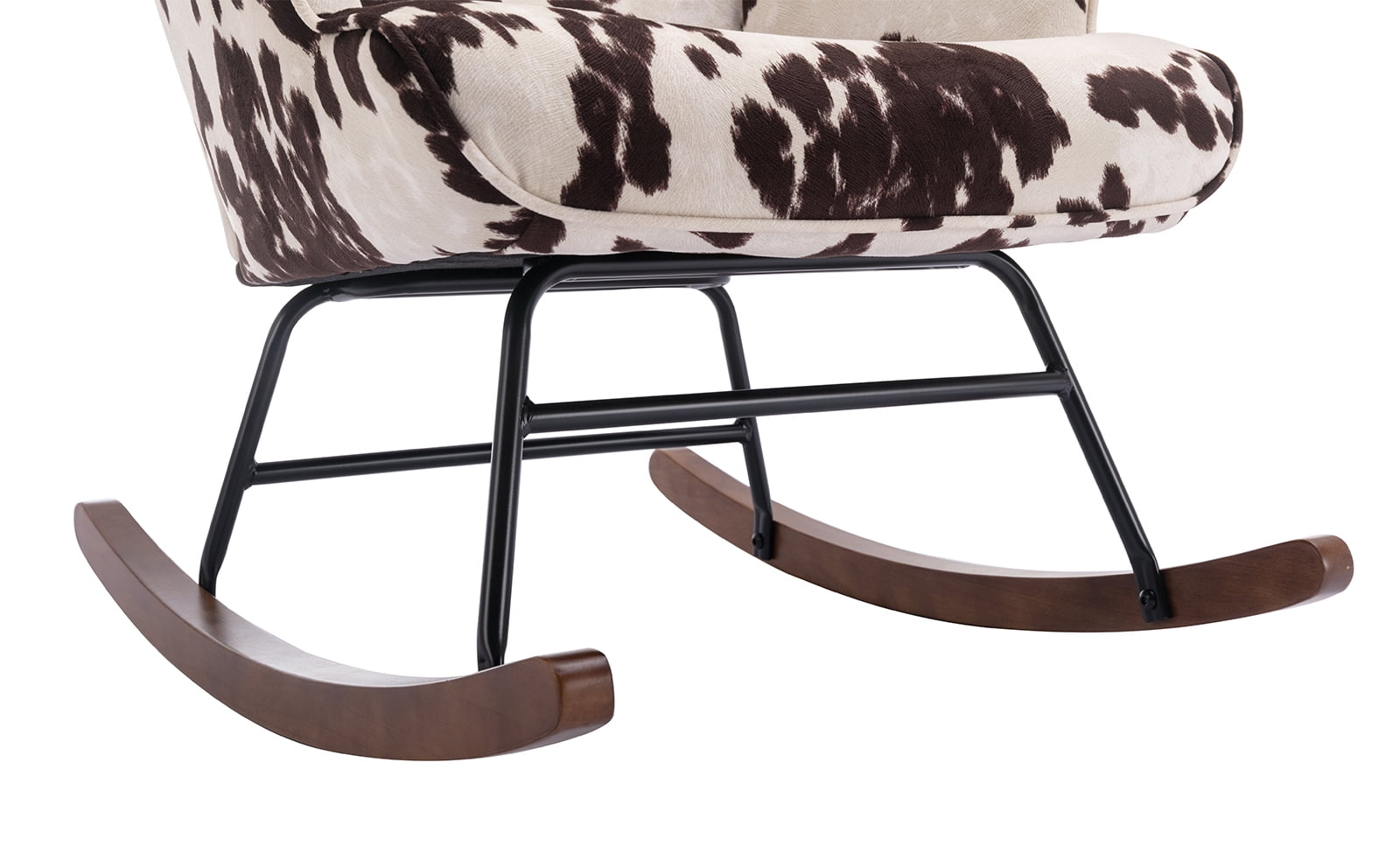 Guyou Modern Rocking Chair, Glider Nursery Chair with Tufted Wingback, Velvet Upholstered Accent Armchair for Living Room Bedroom Nursery, Milk Cow Print