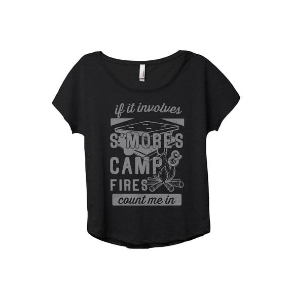 Smores and Campfires Count Me In Women's Fashion Slouchy Dolman T-Shirt Tee Heather Black Small