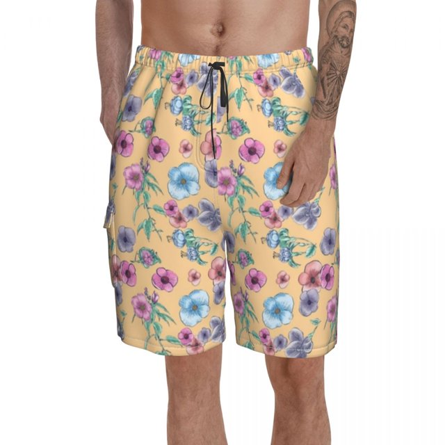 Hibiscus Board Shorts Beach Swimming Trunks Polyester Funny Men Swim Trunks